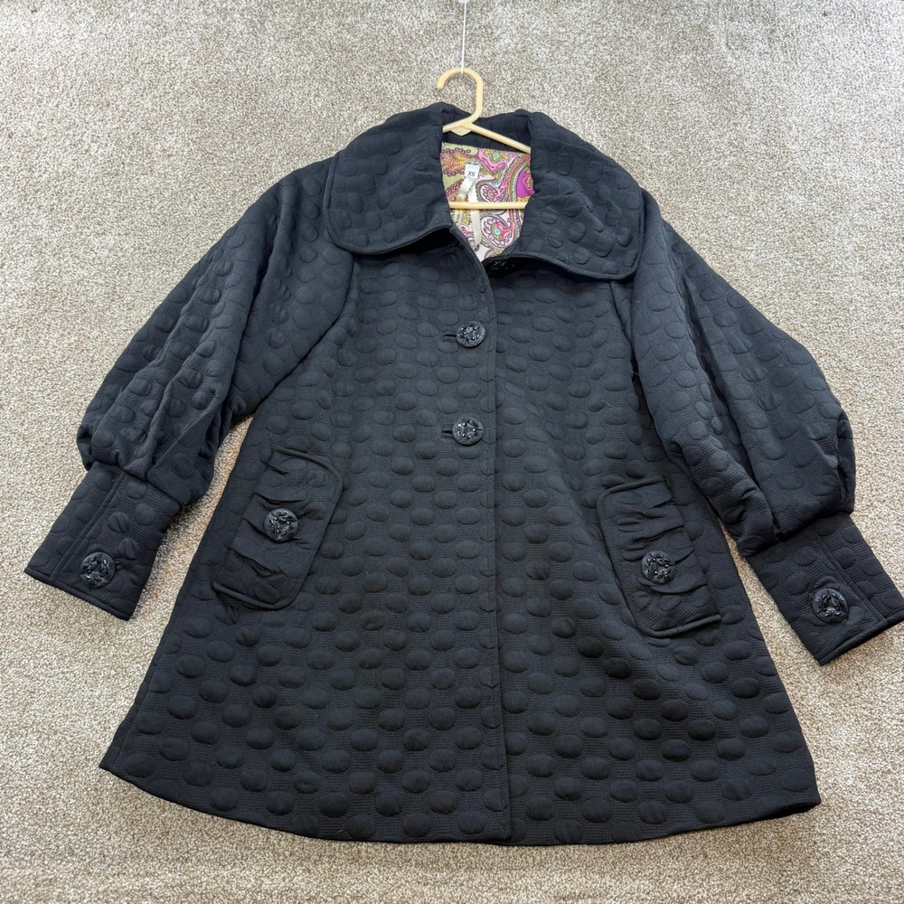 Uncle Frank Black Textured Bubble Dot Coat XS Oversized Collar Statement Jacket